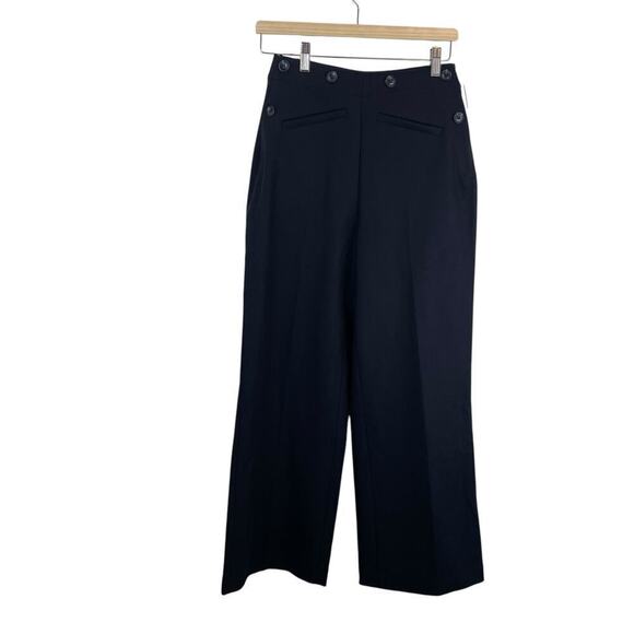 NWT Doen Glenne Wool Blend Button Detail High Rise Wide Leg Pants Deep Navy Sz 4 - Picture 2 of 10